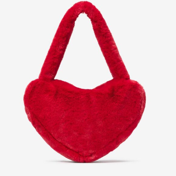 NEW Kate Spade Luver Huge Soft Faux Fur Heart KJ902 Cherry Rouge Shoulder Tote - Picture 6 of 6